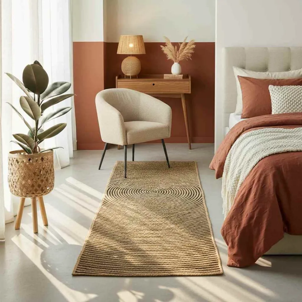 vidaXL Gebied Tapijt Naturel en Zwart 80 x 400 cm Jute, foto 2