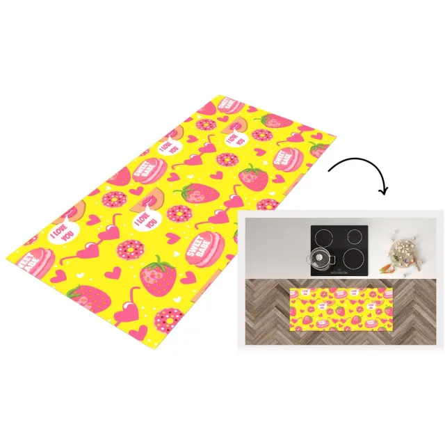 KitchenYeah Keukenloper - Loper keuken - Eten - Patroon - Roze - Keukenloper vinyl