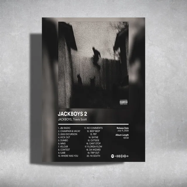 Luxe poster Travis Scott - JACKBOYS 2 - album cover - metalen poster - 30x40cm Zwart