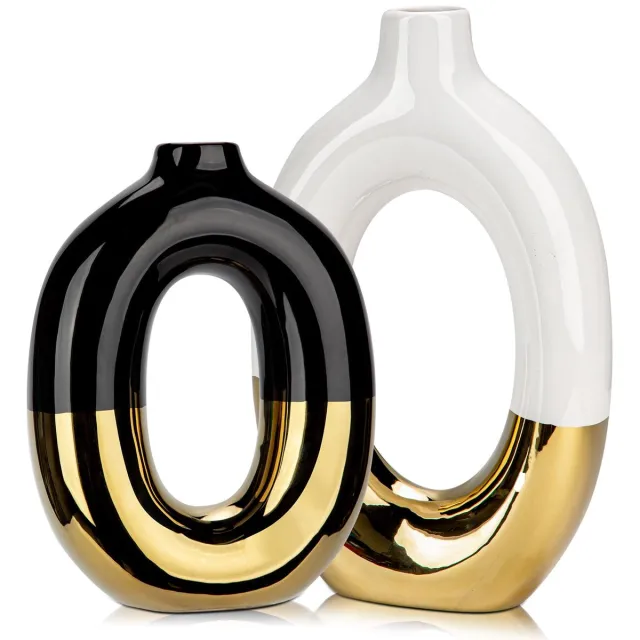 Imperatoris Keramische Vaas Set – Decoratieve Vazen voor Interieur en Woondecoratie – 2 stuks wit & zwart
