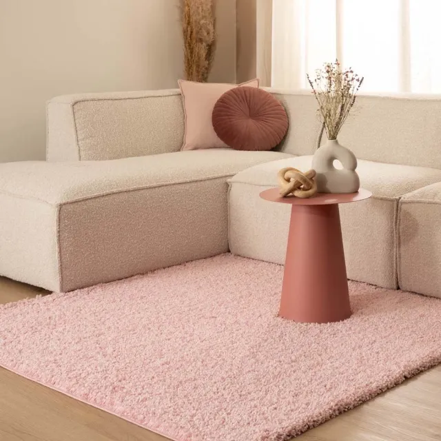 Tapeso Vierkant hoogpolig vloerkleed - Shaggy Trend lichtroze 160x160