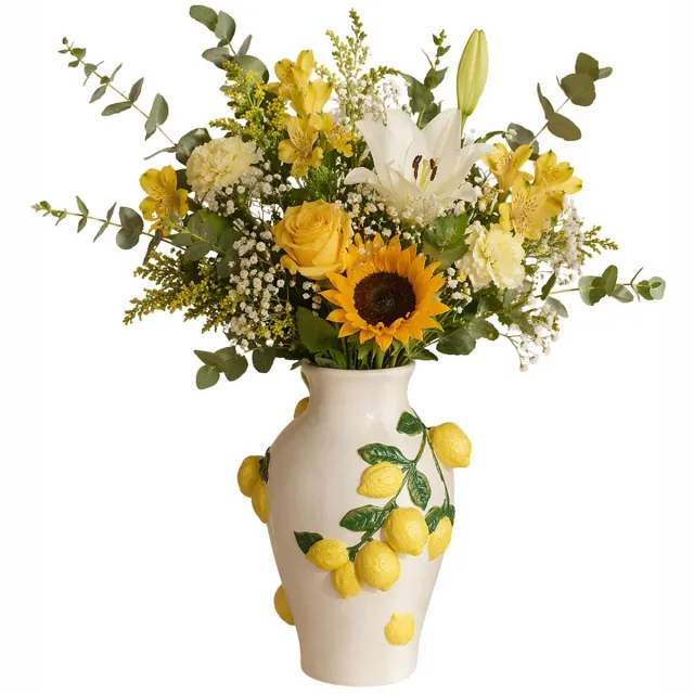Atmosphera Bloemenvaas citroenen - geel - keramiek - D20 x H33 cm - fruitvaas citroen patroon
