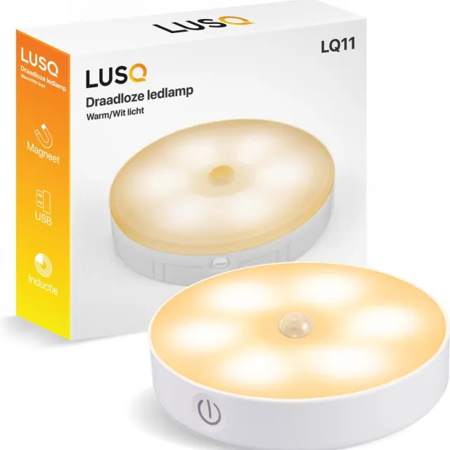 LUSQ Draadloze ledlamp – Warm/Wit licht – Draadloze wandlamp – Draadloze ledspot – USB oplaadbaar – Dimbaar – met Magneet Aan/uit schakelaar - op product