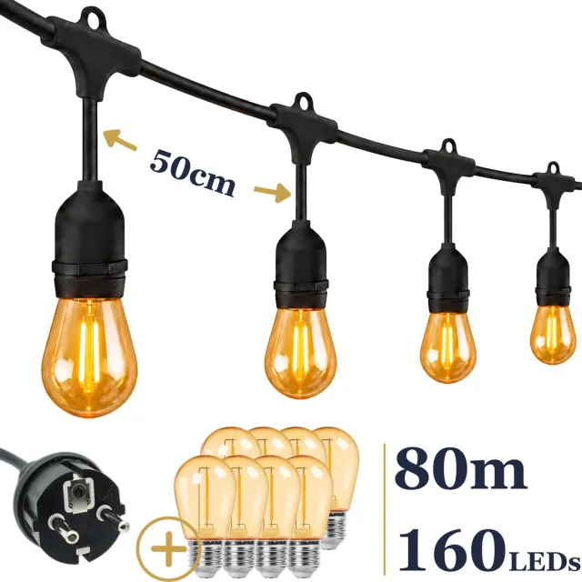 Odaily Lichtsnoer Amber - 80 Meter - 160 LED Lampen - Extra Warm Wit Licht - Professionele Kwaliteit