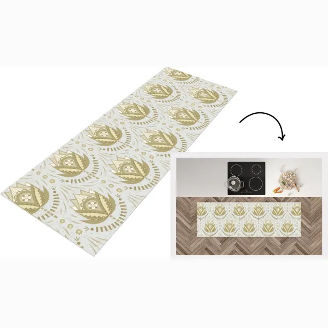 KitchenYeah Keukenloper - Loper keuken - Bloemen - Goud - Patronen - Keukenloper vinyl Multicolor
