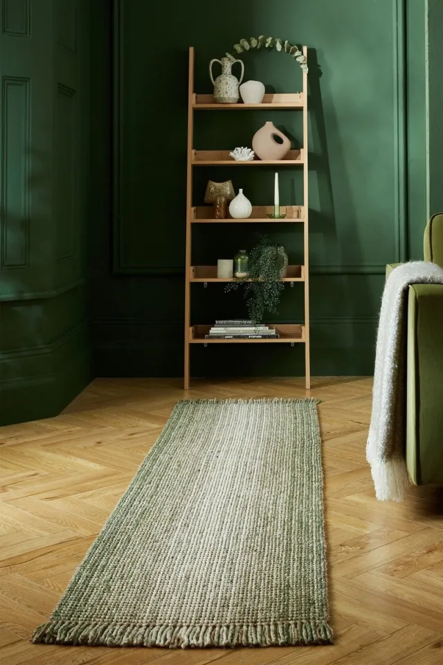 flycarpets Loper Jute Ombre Modern Laagpolig - Wol Mix - Handgeweven Vloerkleed - Groen