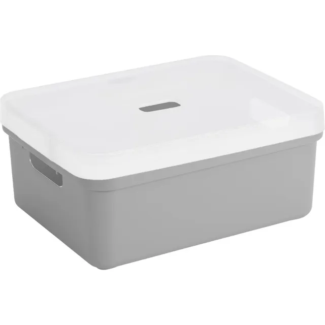 Sunware opbergbox mand kist - 24 liter - lichtgrijs - kunststof - met transparante deksel - 45 x 35 x 18 cm - Sigma serie