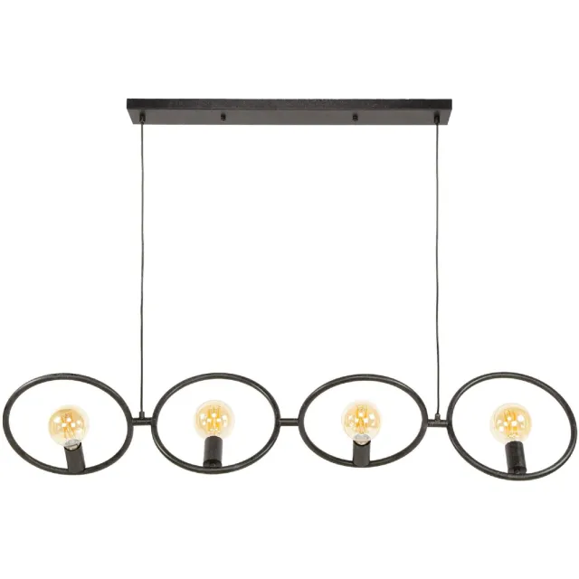 Nest of Nora Hanglamp Myrra - 4 lichts eetkamerlamp met ronde kappen - Design plafondlamp - Zwart Donkergrijs