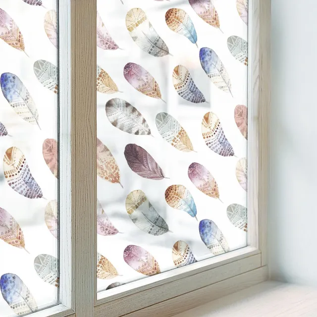Coloray Privacy Folie Raam - Boho-veren Anti inkijk Folie - 50x100 cm - Bruin Privacy Folie Raam - Raamfolie Tegen inkijk Glas in Lood - Voor de slaapkamer, woonkamer en hal. - Raamfolie Zonwering Bruin - Boho-veren
