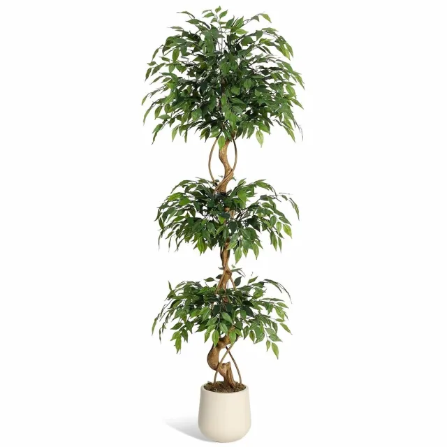Happiq Kunstmatige Ficusboom - Met Gebogen Stam en Luxe Planter - voor woonkamer en kantoor - 183 cm Groen Kunstzijde - 152 cm
