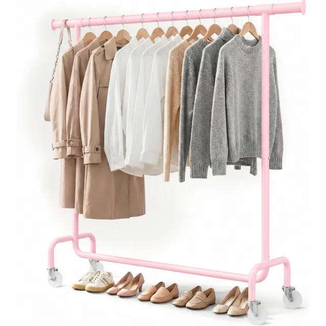 Kledingrek op Wieltjes - Stalen Kledingstang - 130 kg - Roze - Bodo