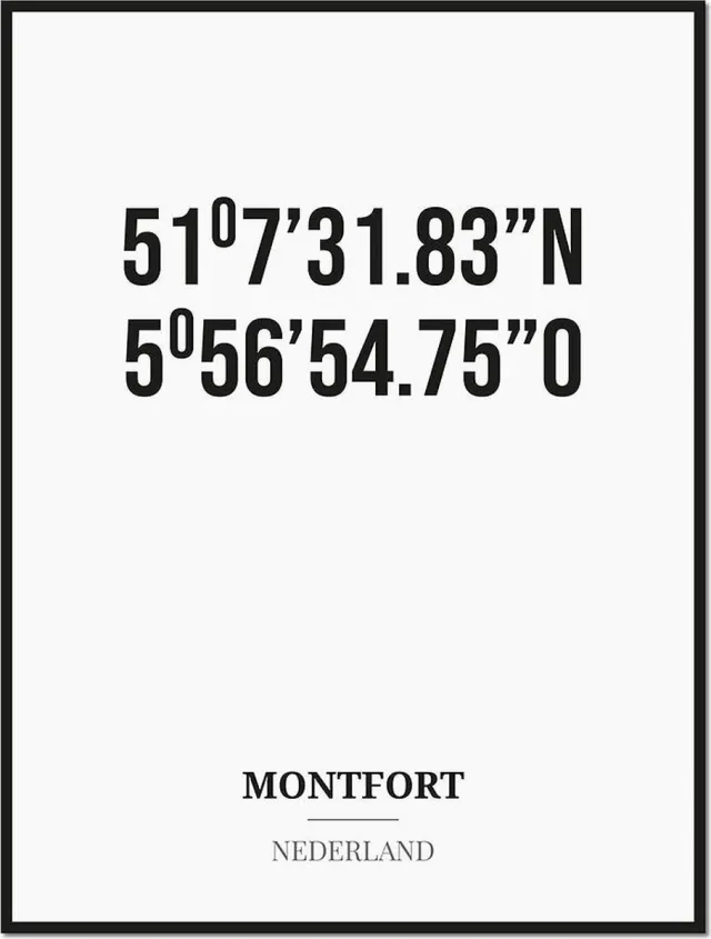 Studio216 Poster/kaart MONTFORT met coördinaten zwart, wit