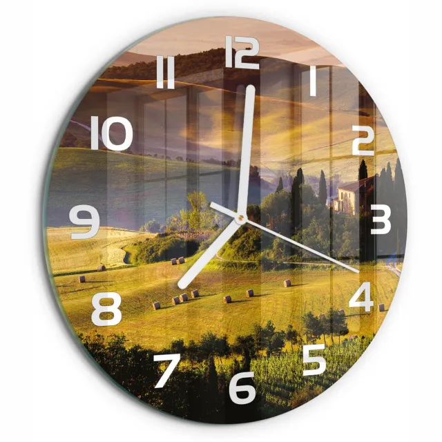 TULUP Wandklok - Toscane, Italië Glazen Klok Met Print - fi30 cm - Groente Wandklok Glas Met Motief - Witte handen - Ronde Klok - Wandklok Glas Decoratie - Gekleurde Glazen Klok