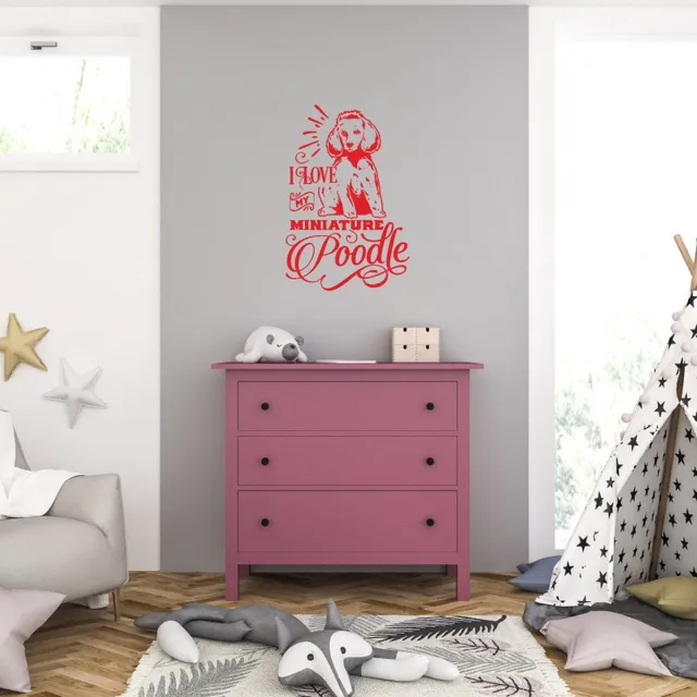 MC Living Muursticker - I Love My Miniature Poddle - 46,4 x 68 - Rood