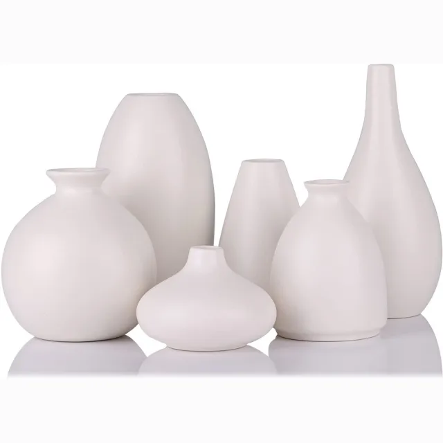 Imperatoris Keramische Vaas Set – Decoratieve Vazen voor Interieur en Woondecoratie – 6 stuks wit