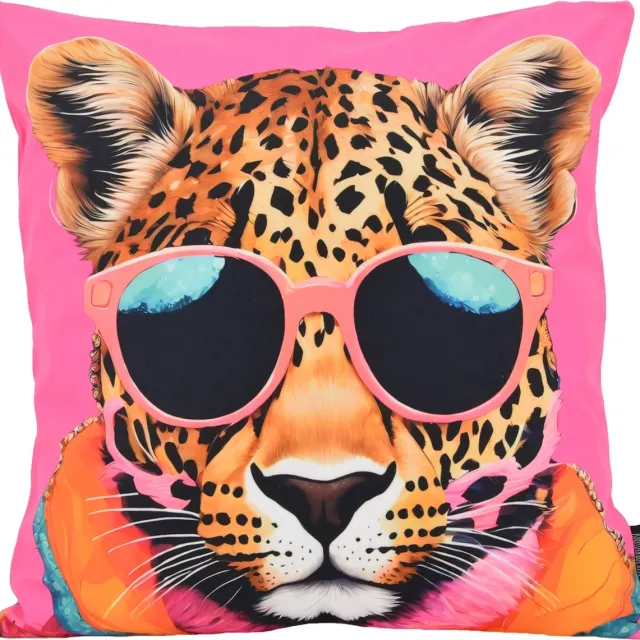Gek op Kussens! Funky Leopard Kussenhoes | Katoen/Polyester | 45 x 45 cm roze luipaard