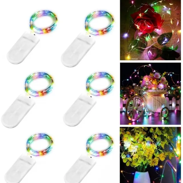GelldG 6 stuks LED-lichtsnoeren - op batterijen - veelkleurig - 2 meter lange koperdraad met 20 LED's - IP65 waterdicht - geschikt voor feesten, festivals, bruiloften en decoraties