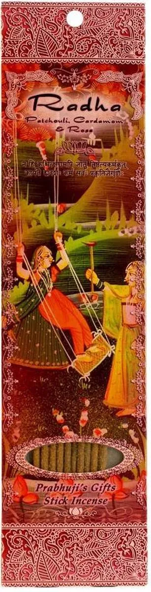 Prabhuji's Gifts Wierooksticks, handgerold, 'Radha' met patchouli, roos en kardamom, 20 sticks