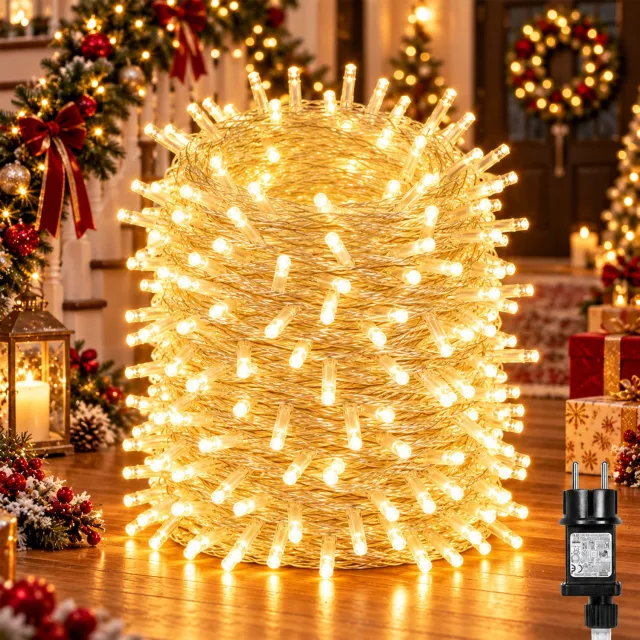LAPAMAX Kerst Lichtsnoer Buiten IP44-Fairy Lights-LED Kerstverlichting Buiten-Lichtslinger met 8 Lichtstanden&Geheugen-Timer 6U/18U-Veilige 31V Laagspanning&Energiezuinig voor Tuin,Schutting&Kerstboom-400 LED-50m-Warm Wit-1 Stuk
