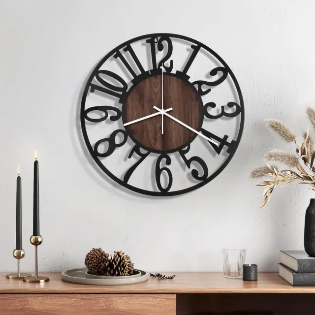 Unyqoos Stijlvolle ronde wandklok van metaal en hout voor elke kamer, bruin, 30 cm