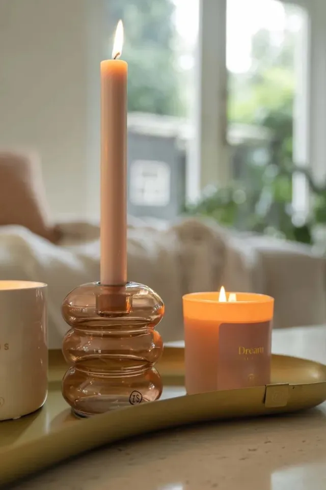 Zusss Glazen kandelaar met bollingen roze - Zusss multi