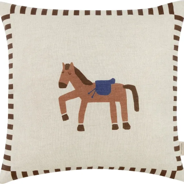 Nobodinoz Vibes Sierkussen - 40x40x8cm - Charcoal Stripes Horse [Beige]