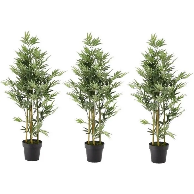 Bellatio Flowers & Plants 3x Groene bamboe kunstplant 125 cm in zwarte plastic pot - Kamerplant kunstplanten/nepplanten