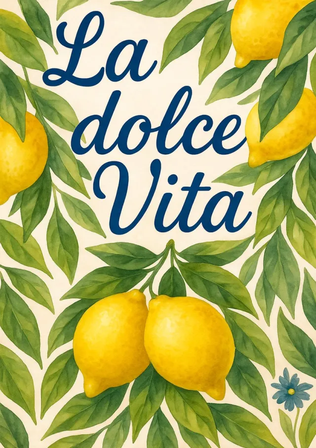 Poster La Dolce Vita Poster 30 x 40cm A3– Citroen Wanddecoratie in Italiaanse Stijl – Inclusief Zwarte Lijst – Mediterrane Keuken Poster Geel
