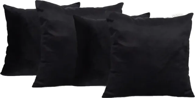 Lyonette Set van 4 Sierkussens - Velvet - Zwart - INCLUSIEF BINNENKUSSENS - Kussens Woonkamer - Sierkussens 45x45 cm - Sierkussenhoes