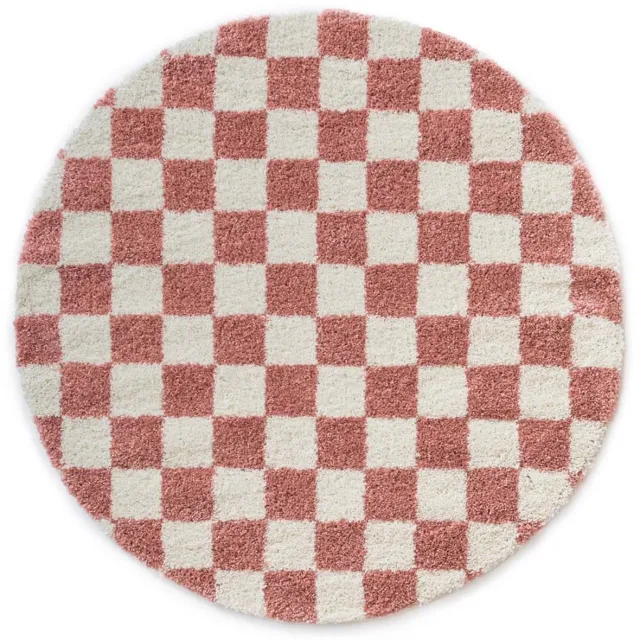 Boho&me Rond checkerboard vloerkleed - Check ivoor/roze 300