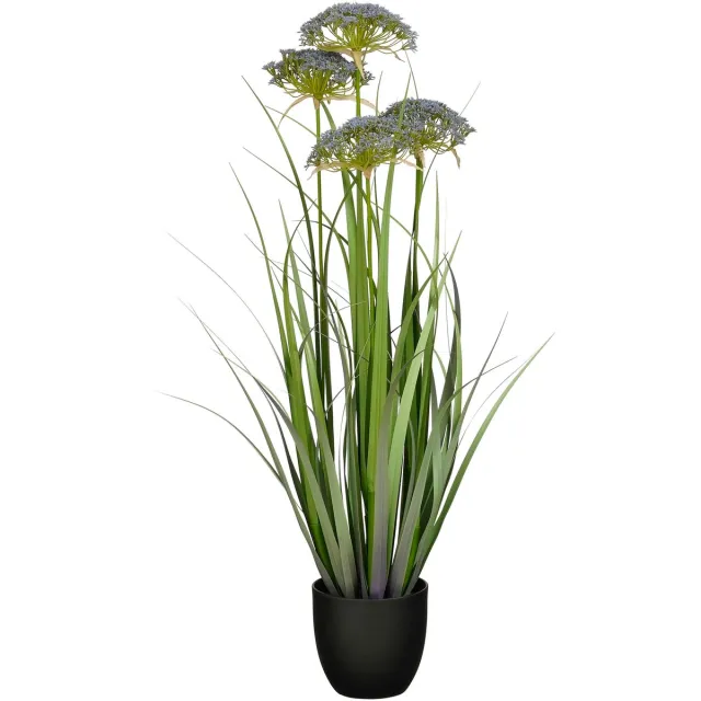 Mica Decorations Engelwortel – Kunstgras in Pot – Realistische Nepplant Woondecoratie – Kunstplanten voor Binnen en Buiten – H90 x Ø25 cm – Groen, Paars
