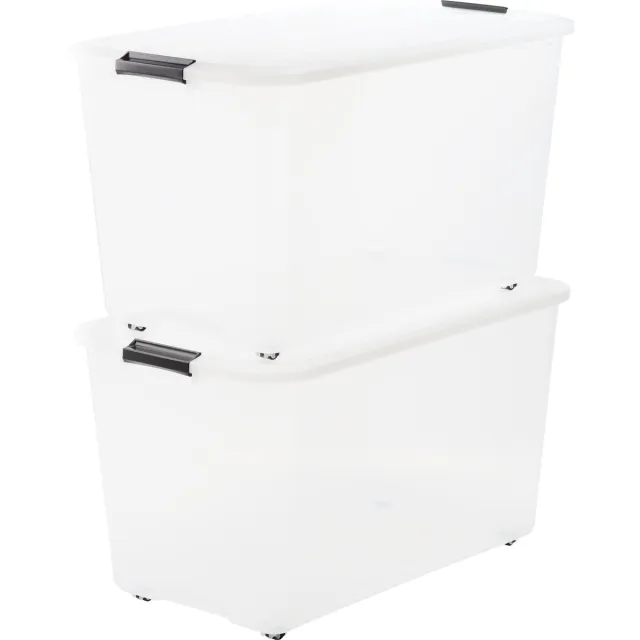 IRIS Topbox Opbergbox - 70L - Kunststof - Met wielen - Transparant - Set van 2