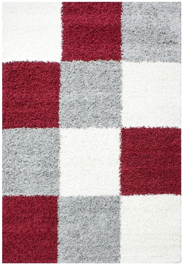 Dutch XXL Hoogpolig Vloerkleed | Tapijt | Shaggy | Life | Blokken | Rood | 200x290 cm