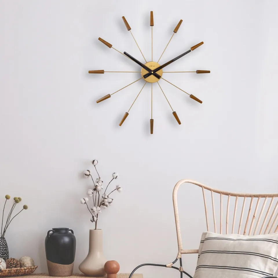 NeXtime Grote wandklok 58 cm - Geruisloos - Hout/roestvrij staal - "Plug-Inn", foto 2