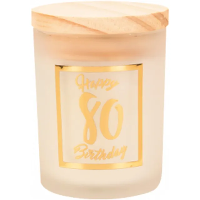 Geurkaars - White/gold - Happy Birthday - 80 jaar - In cadeauverpakking wit goudkleurig