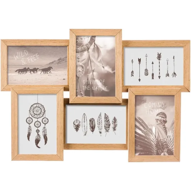 Atmosphera Collage Fotolijst - 44 x 31 cm - hout - voor 6 foto's van 10 x 15 cm - fotoframe - woonaccessoires Natuurlijk