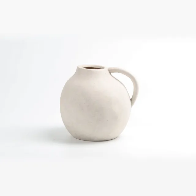 Mevaz Keramische Vaas – Handgemaakte Organische Vorm – Beige Aardetint – Modern Design – Decoratieve Pot met Handvat - Ø26 cm