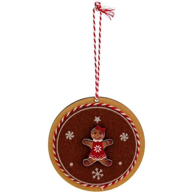 Feeric lights & Christmas Sujet de Noël rond en bois pain d'épices 12 cm Marron