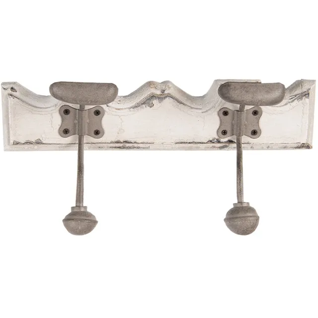 Clayre & Eef Wandkapstok 2 Haken 23x6x10 cm Wit Hout