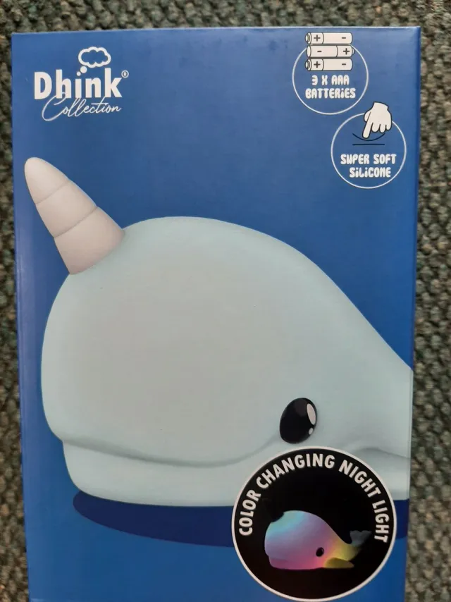 DHINK Nachtlampje Narwhal in zacht knuffel-siliconen materiaal wit