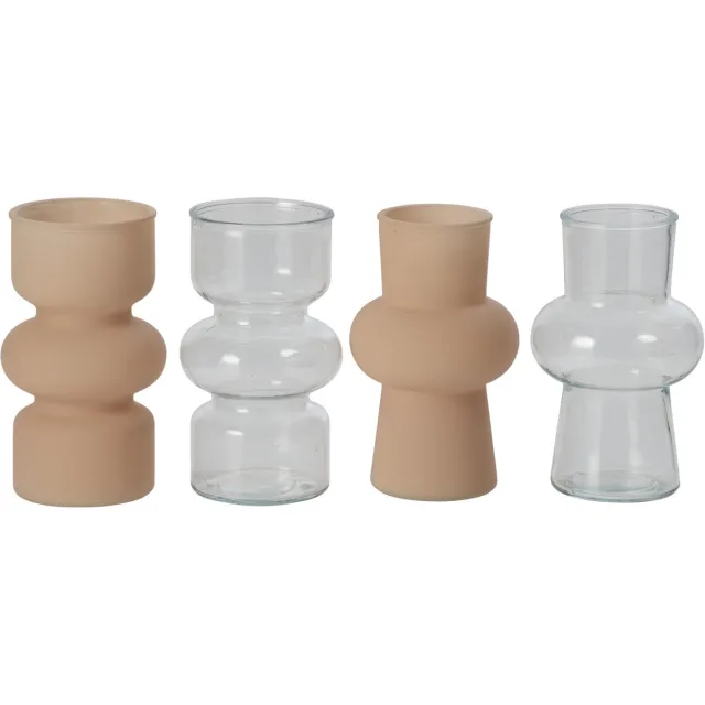 J-Line Vaas - glas - transparant/beige - assortiment van 4
