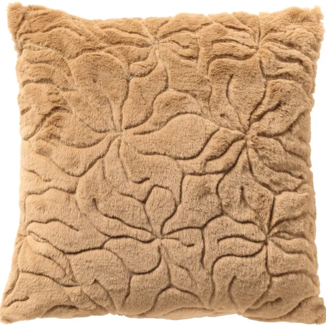 Dutch Decor RAMIRA - sierkussen 45x45 cm - bontlook - bloemmotief - Nougat - bruin - Inclusief binnenkussen - Luxe kussens voor woonkamer & bank Beige