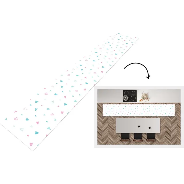 KitchenYeah Keukenloper - Loper keuken - Hartjes - Patronen - Pastel - Keukenloper vinyl Multicolor