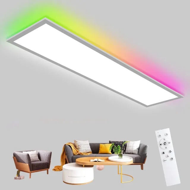 Oraymin LED Plafondlamp 120x30 cm - 40W - RGB Dimbaar - Met Afstandsbediening - Woonkamer Keuken Wit