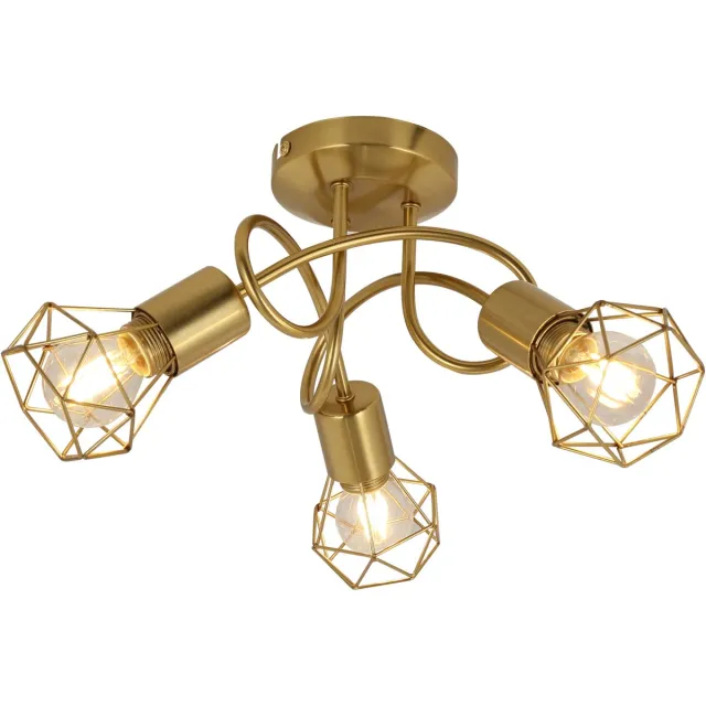 Globo Plafondlamp retro spot 3 spots woonkamer lamp grid goud, metaal, 3x E14 stopcontacten, DxH 36x20 cm