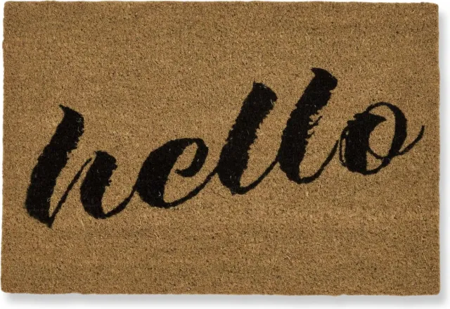 Homescapes Kokos deurmat hello 40x60 cm - antislip stofmat Bruin, Zwart