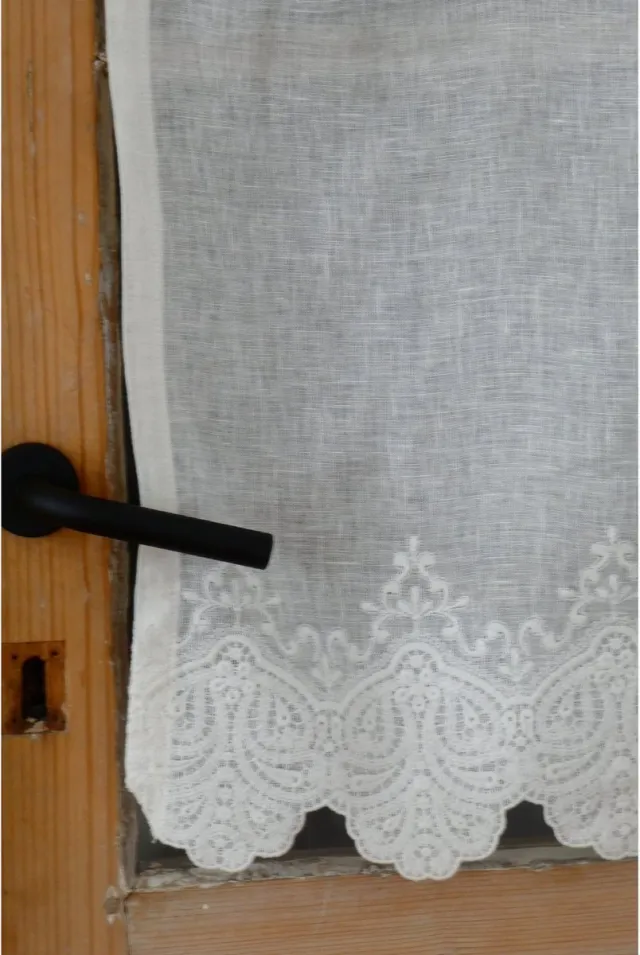 Pimlico Gordijn | Julia - Geborduurd Linnen - Gewelfde rand - 60x80 cm - Pimlico Wit