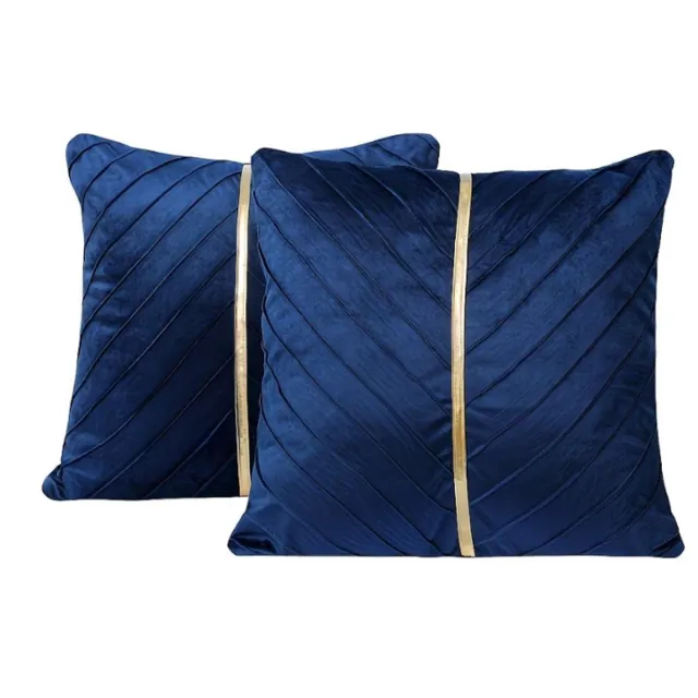 NUVEX Paarsachtig blauw kussen hoesjes 45 x 45 cm vierkant fluweel polyester set van 2 kussenhoezen met gouden streep en reliëf patroon sierkussen hoes decoratief voor bank en stoel geschikt voor dames en heren