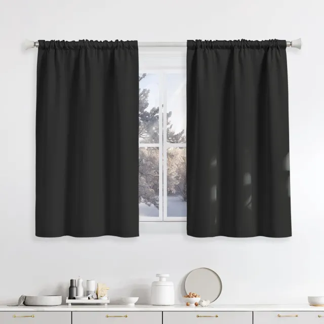 Famanu Thermogordijnen set van 2 stuks, isolerend 90x120 cm, verduisterend en anti-UV, ideaal voor slaapkamer en woonkamer, stijlvol zwart en perfect voor temperatuurregulatie