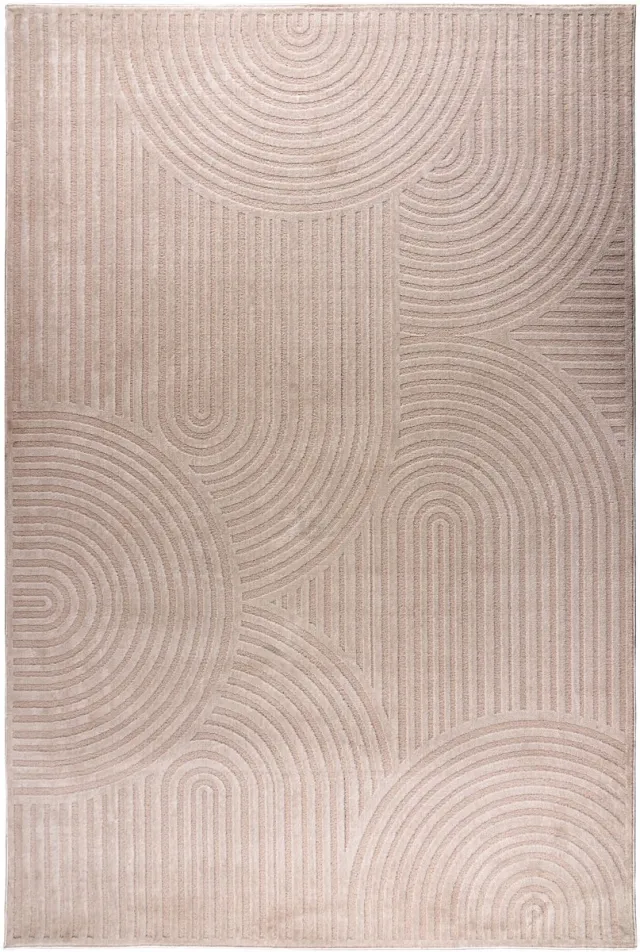 Padiro laagpolig vloerkleed met zachte uitstraling 200 x 290 cm - donkerbeige - abstract Japandi ontwerp - voor vloerverwarming - van polyester en jute